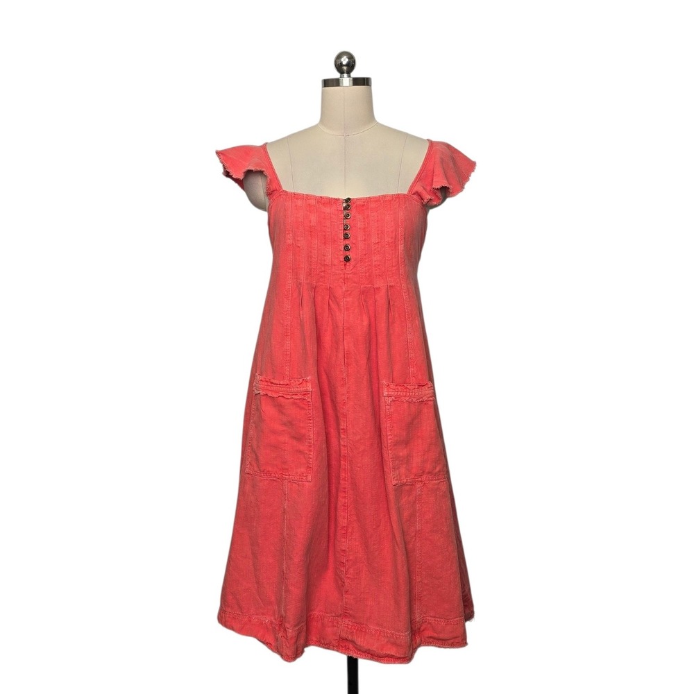 Pilcro and the Letterpress Coral Pink Denim Flutter Sleeve Midi Dress SP